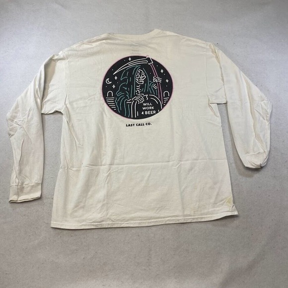 Will Work 4 Beer Grim Reaper Graphic Tee Thrifted Vintage Style Size XL - Picture 6 of 13